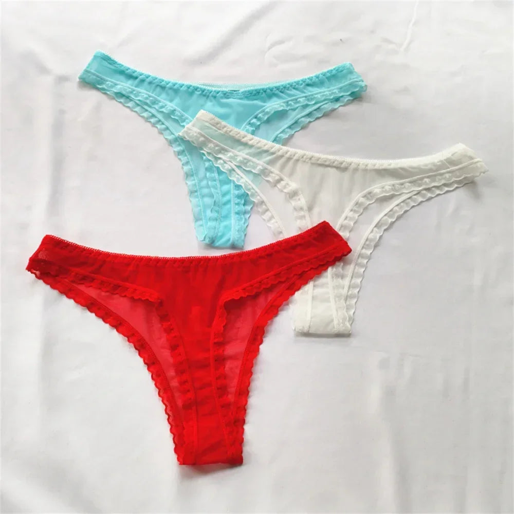 3pcs/set Transparent Thong Panties Sexy Lace G-string - Empire P.E