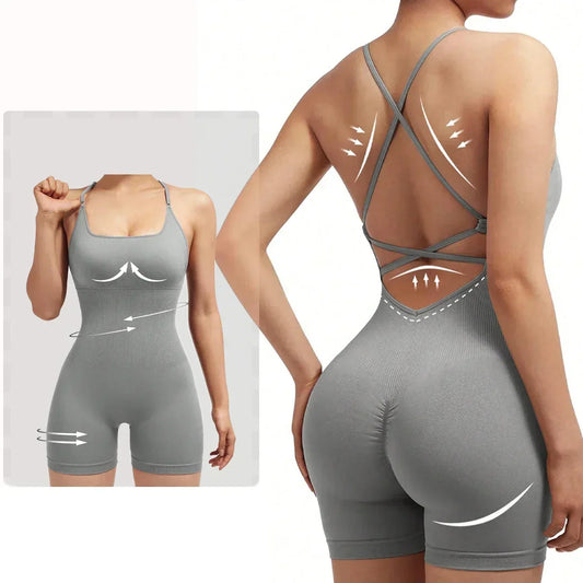 Women's Criss Cross Backless Cami Sports Romper - Empire P.E