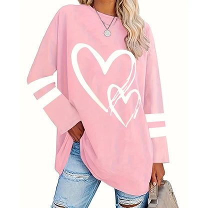 Women's casual solid  heart-shaped printed T-shirt