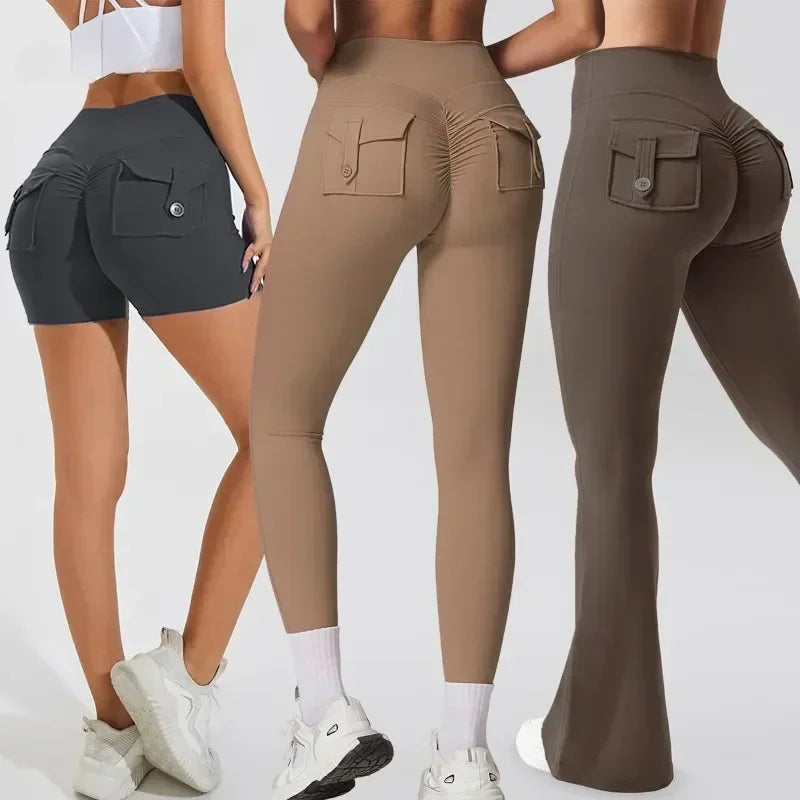 Fitness Yoga Leggings for Women Pocket Scrunched Gym Leggings High Waist Butt Liftting Tights Sexy Booty Shorts Bell-bottoms - Empire P.E