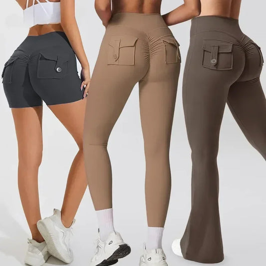 Fitness Yoga Leggings for Women Pocket Scrunched Gym Leggings High Waist Butt Liftting Tights Sexy Booty Shorts Bell-bottoms - Empire P.E