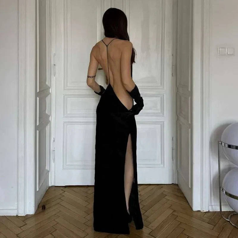 Mesh See Through Sexy Halter Split Dress - Empire P.E