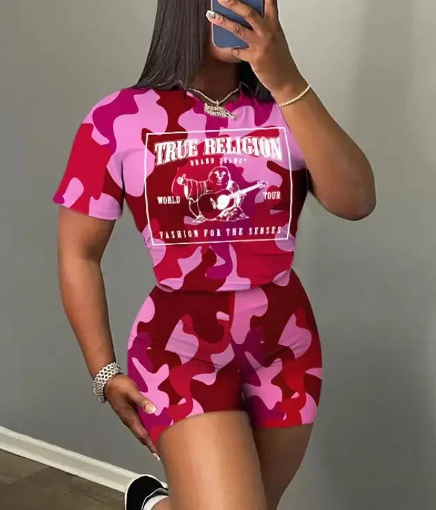 Short Sleeve Crop Tops Casual Shorts Matching Set - Empire P.E