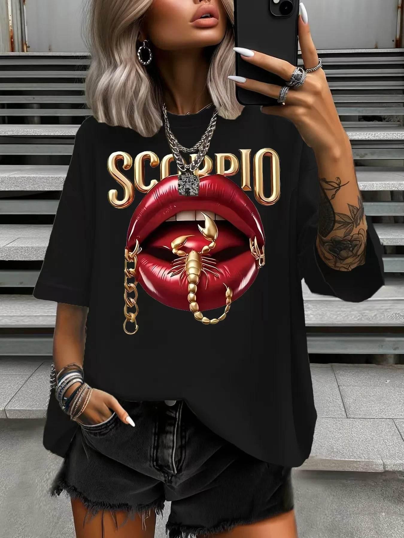 Women's Plus Size T-Shirt Original Design Fashion Red Lips Letter Pattern Printed Women's Casual Round Neck Short Sleeved Tops - Empire P.E