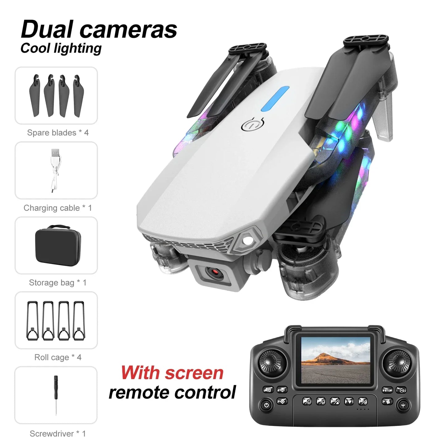 White Gray E88E99 Lighting Screen Control Mini Drone Dual Camera - Empire P.E