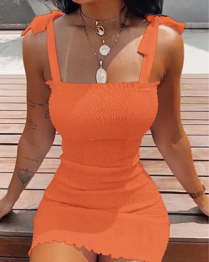 Trendy Solid Strap Short White Dresses Off Shoulder Sexy Skirt Pullover Sheath Mini Summer Beach Female Vest Dress - Empire P.E