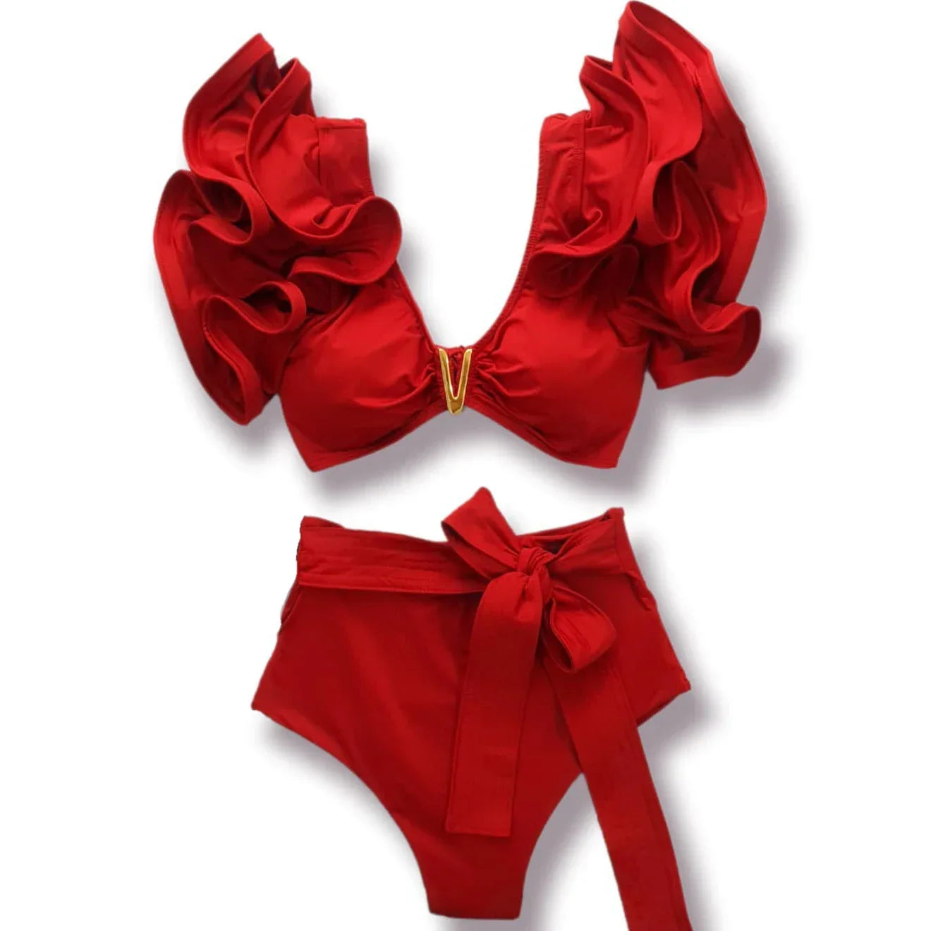 Two-Pieces Women Floral 2025 Push-Up Padded Bra Ruffles Bandage Bikini Set