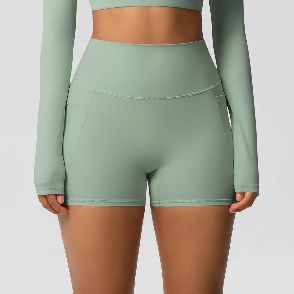 Women Sports Short With PocketedYoga Legging Shorts Squat Proof High Waist Fitness Tight Shorts Quick Drying Cycling Workout Gym - Empire P.E
