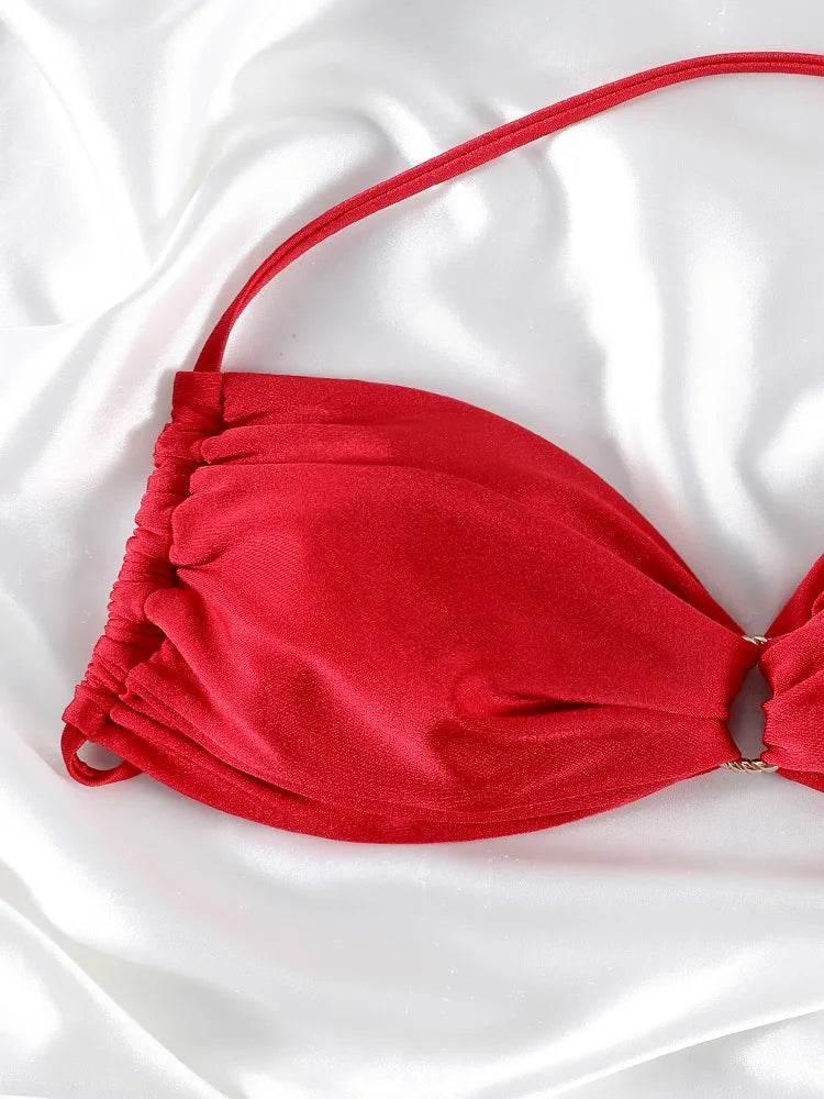Solid Color Bikinis Push Up Swimwear Women Halter Bikini Set - Empire P.E