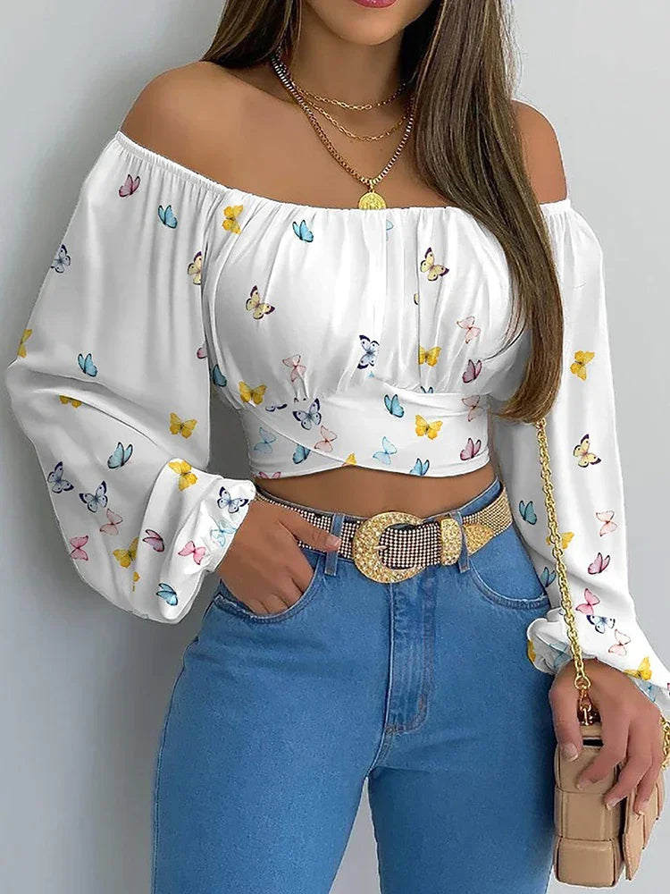 Women Elegant Blouse Casual Long Lantern Sleeve - Empire P.E