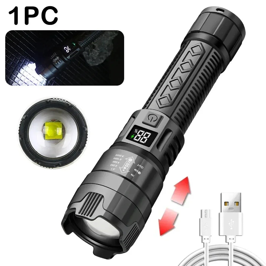 High Power 2000LM LED Flashlight Built-in Battery USB Rechargeable - Empire P.E