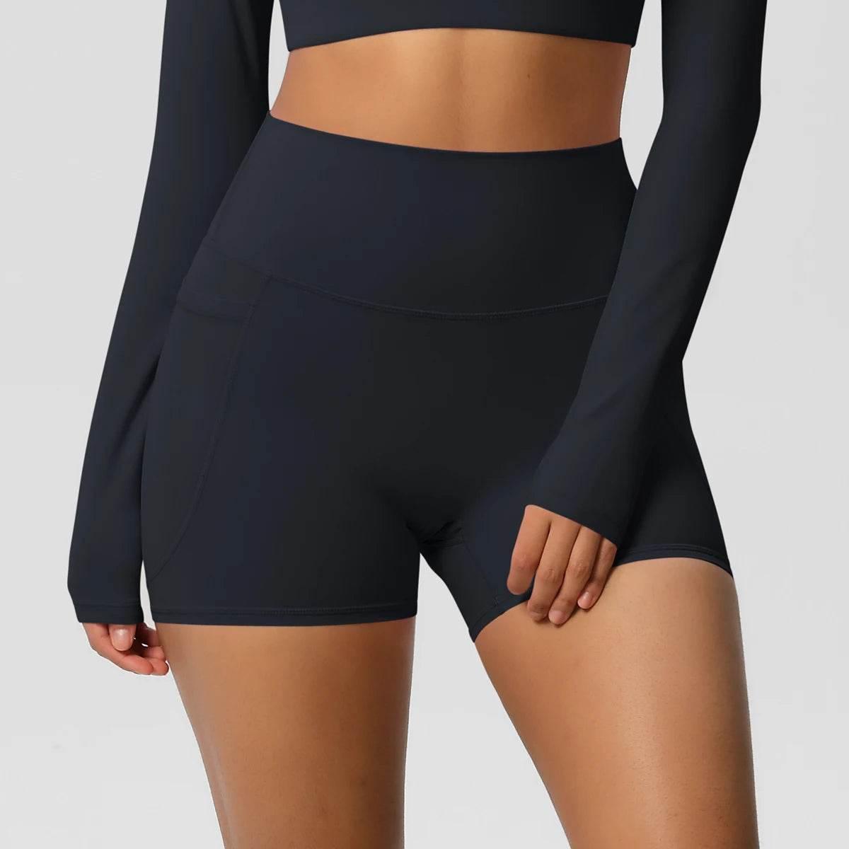 Women Sports Short With PocketedYoga Legging Shorts Squat Proof High Waist Fitness Tight Shorts Quick Drying Cycling Workout Gym - Empire P.E