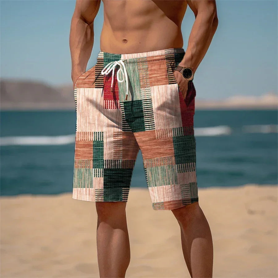 Men's Sweat Shorts Beach Shorts Terry Shorts Drawstring Elastic Waist 3D Print Graphic Plaid Stripe Breathable Soft Short Daily - Empire P.E