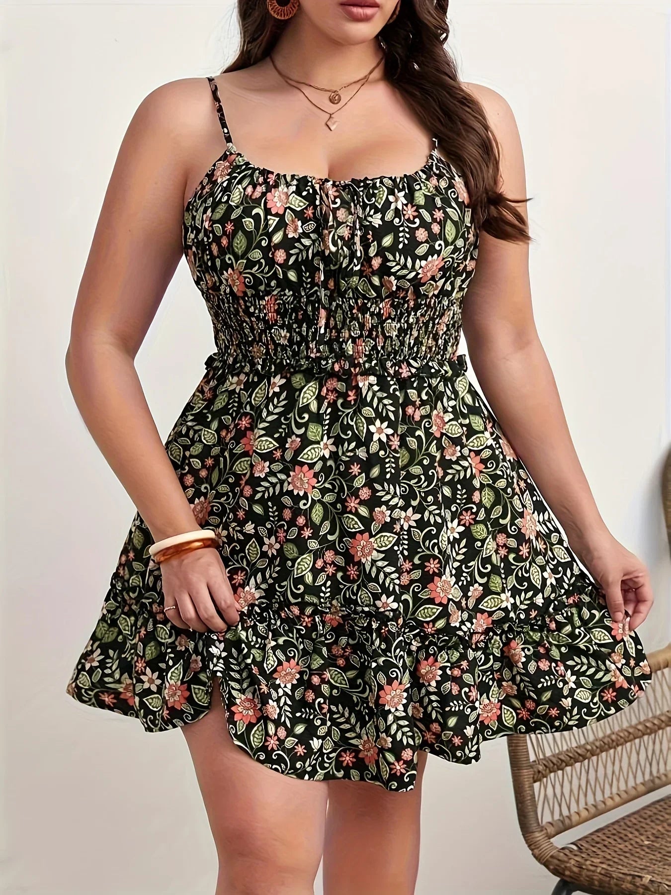 Plus Size Summer Women Elegant Floral Print Dress - Empire P.E