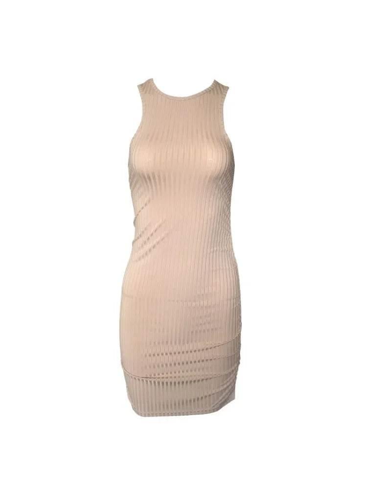 Sexy Stripes Thread Knitting Slim Bodycon Dress Women Sleeveless Solid Color Skinny Mini Dress Elegant Club Party Vestidos - Empire P.E