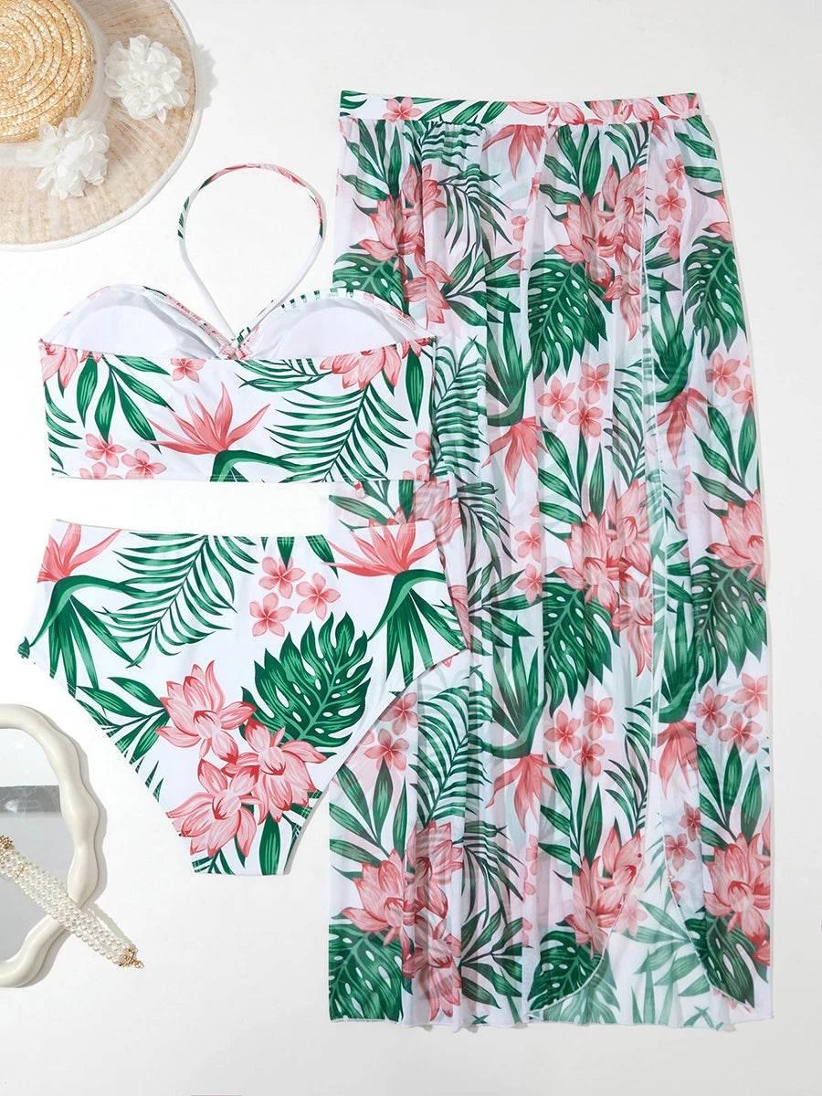 2024 Large Plus Size Bikini Long Skirt 3 Piece High Waist Swimsuit XL-4XL - Empire P.E