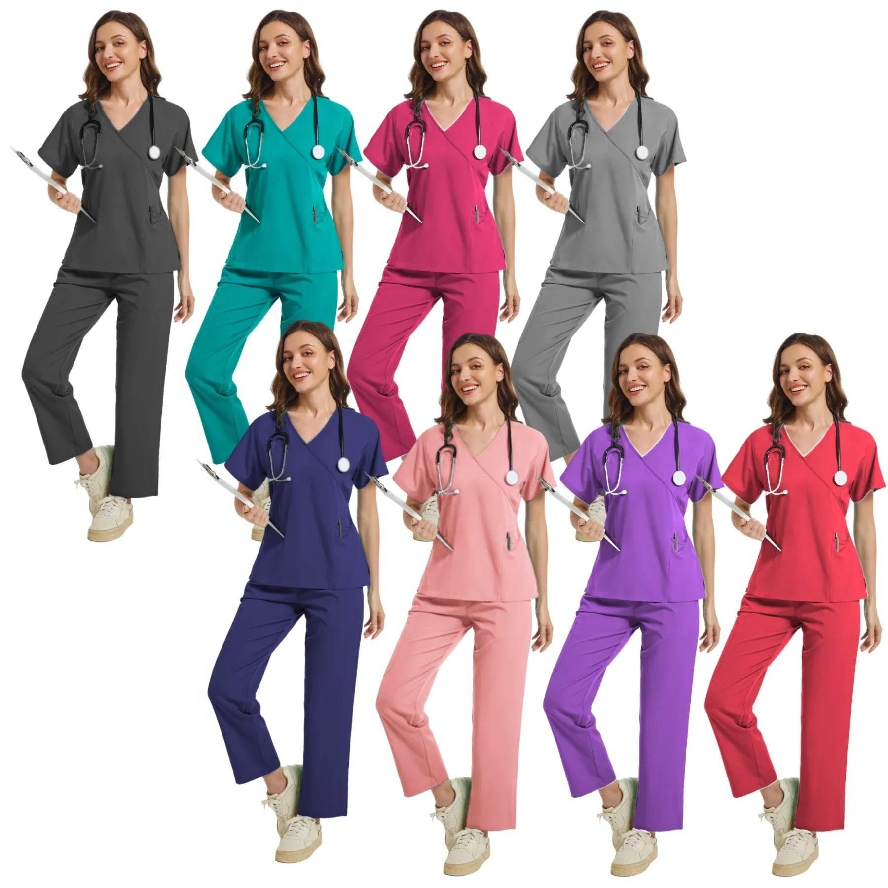 Stretch Scrubs Women Set Medical Scrubs Top+ Jogger Pants Nursing Uniforms Clinical Scrubs Set Nurse Doctor Dustproof Workwear - Empire P.E