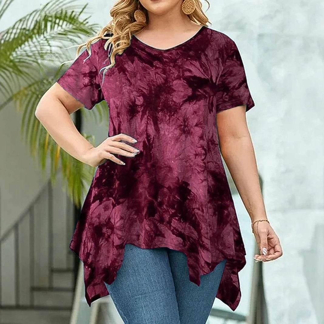 5XL Plus Size Woman Clothing Tie Dye Short Sleeve - Empire P.E