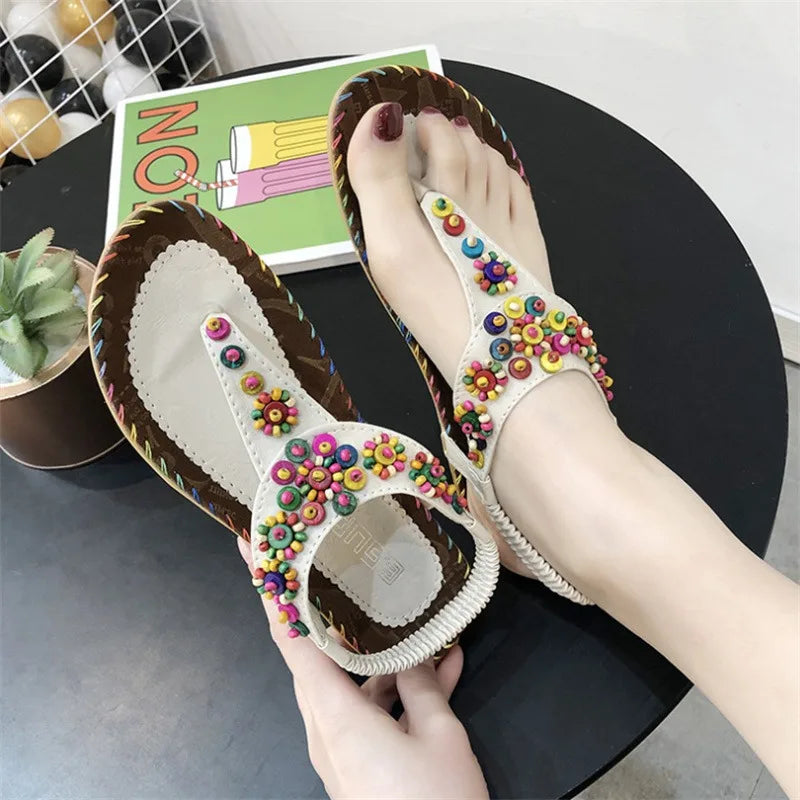 2024 Women's Summer Bohemia Beaded Flat Sandals