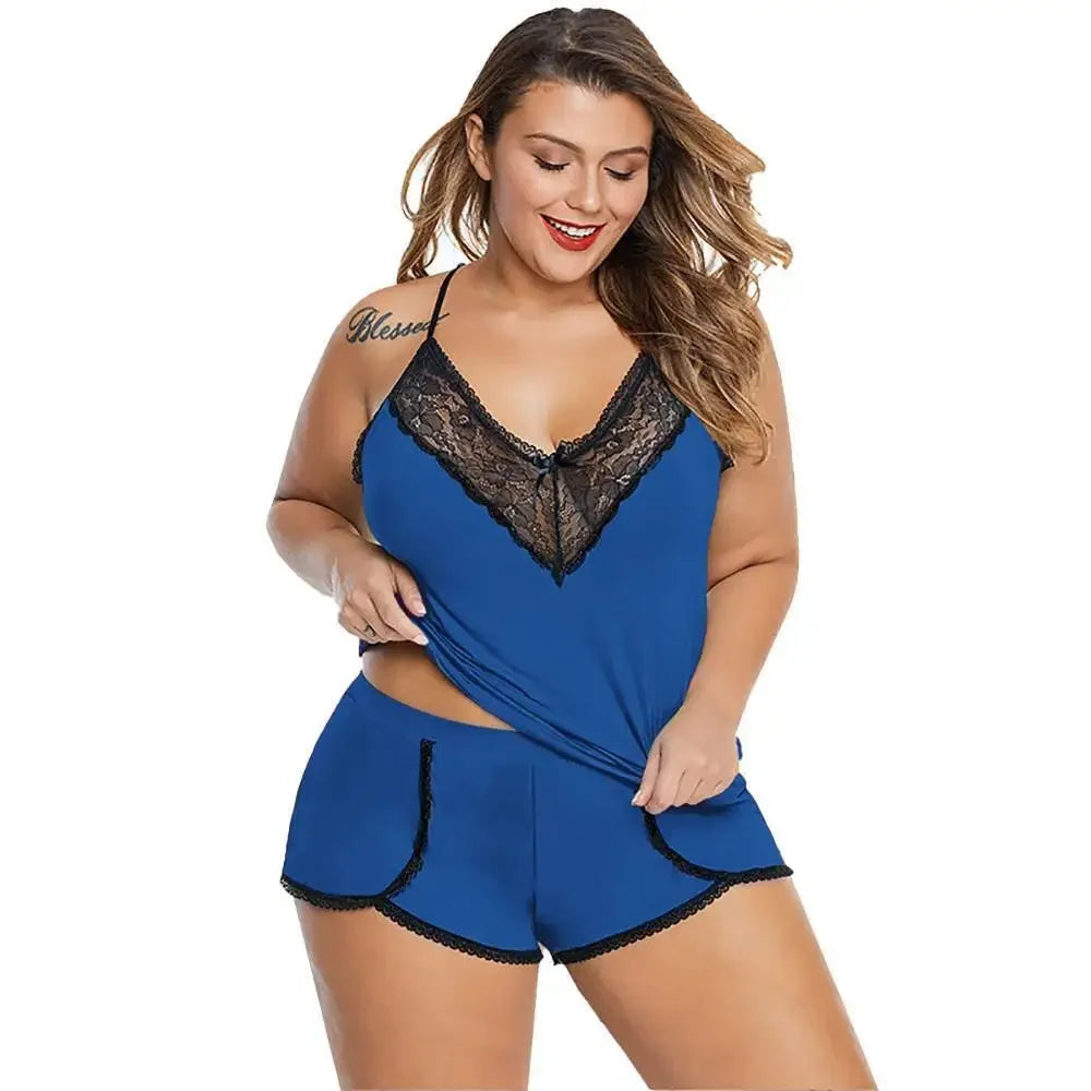 Plus Size Lace Camisole Tops+Short Pants - Empire P.E