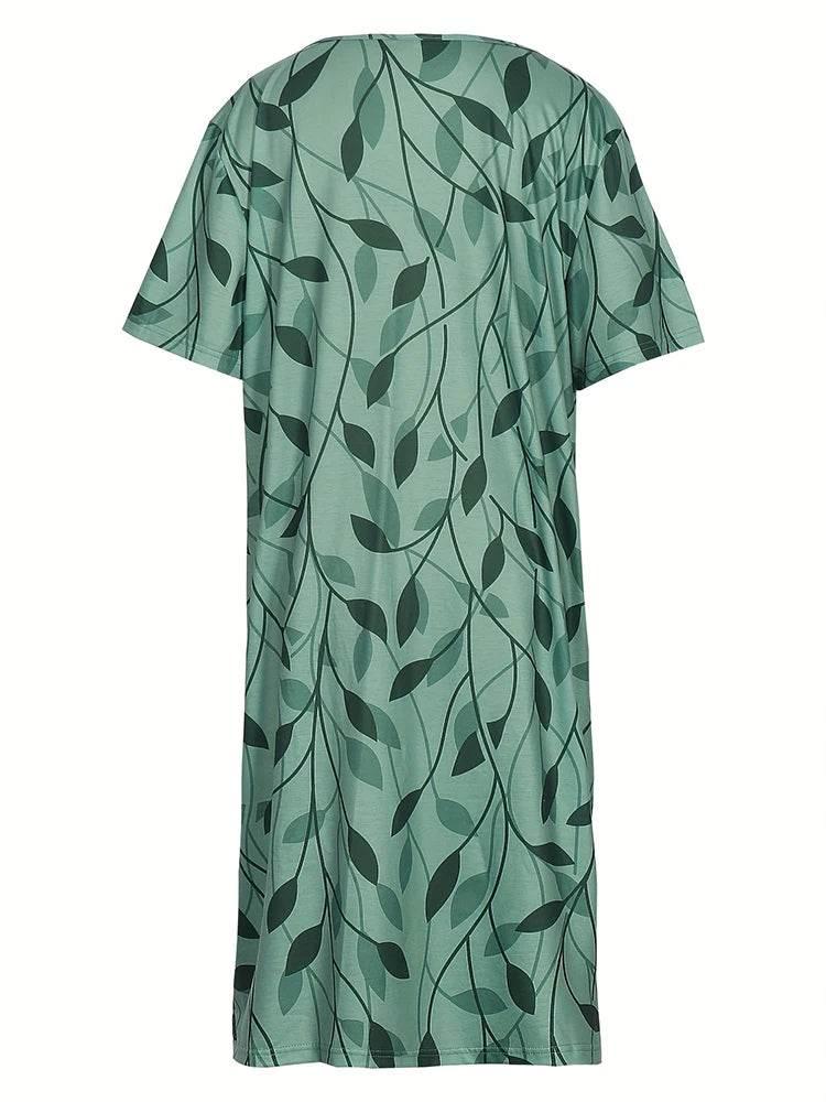 Plus Size 2024 Summer New Women's V-Neck Printed Pattern Dress Loose Pullover Dresses - Empire P.E