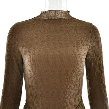 Mozision Elegant Long Sleeve Sexy Maxi Dress For Women Gown Fashion Drape Turtleneck Ruched Bodycon Club Party Long Dress - Empire P.E