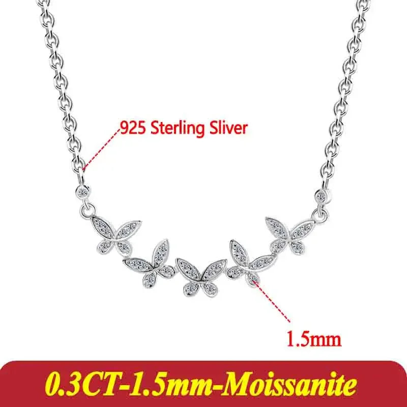 Fashion Butterfly Women Moissanite Necklace Chain 925 Sterling Silver - Empire P.E