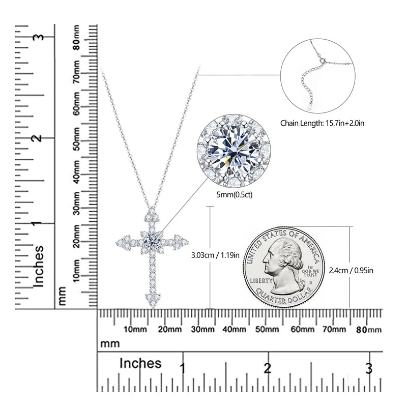 0.5/1CT D VVS1 Moissanite Cross Pendant