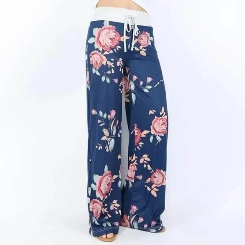 Plus Size L-8XL Fashion Women Casual Loose Stretch Printing Long Wide Leg Yoga Pants Drawstring Lounge Pants Pajama Pants - Empire P.E