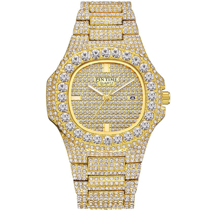Wholesale Men Women Diamond Iced Out Watch Stainless Steel Big Crystal Stone Quartz Wristwatches for Mens Full Paved - Empire P.E
