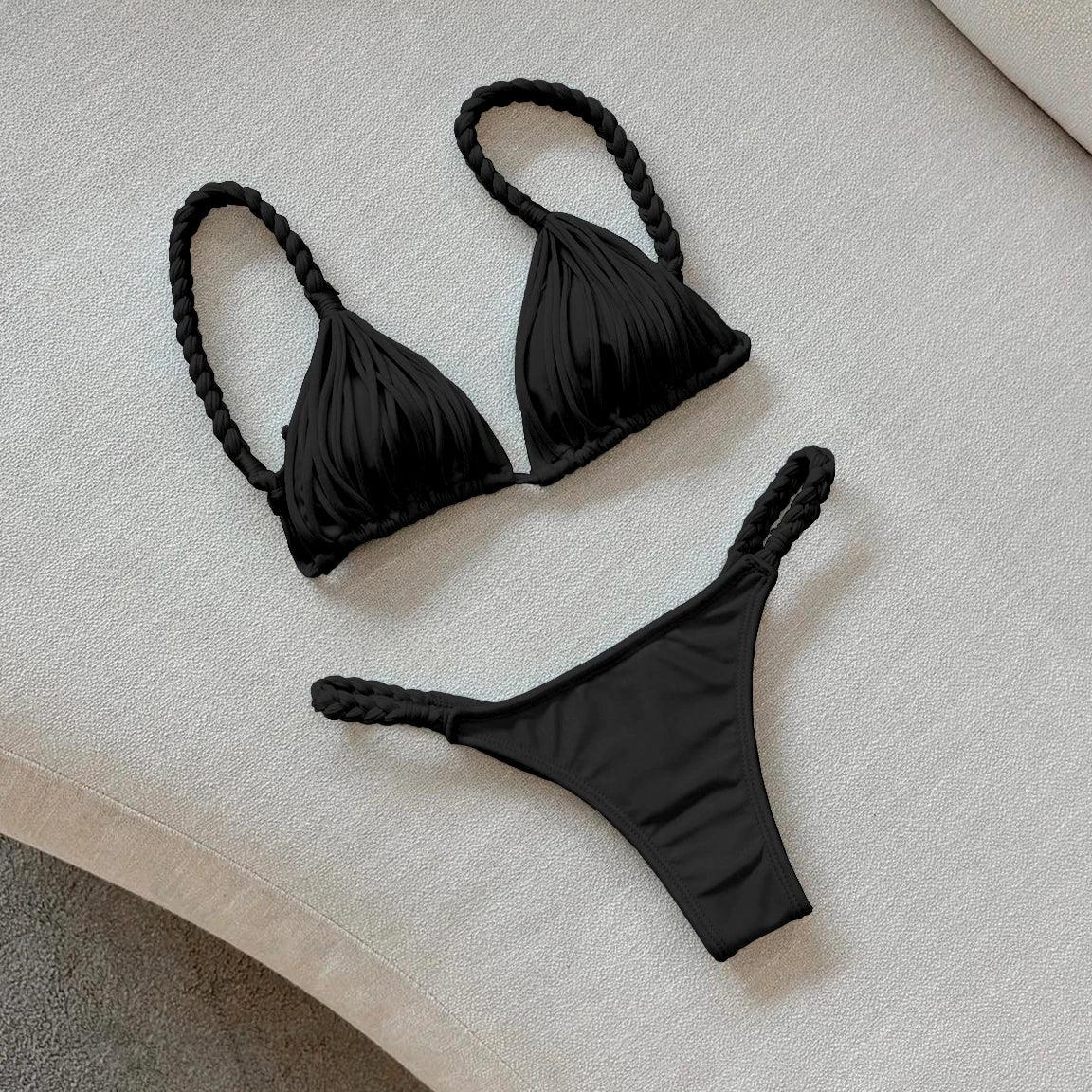 2025 New Bandage Stripe Brazilian Bikini Two Piece Set
