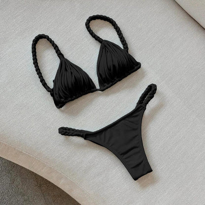 2025 New Bandage Stripe Brazilian Bikini Two Piece Set