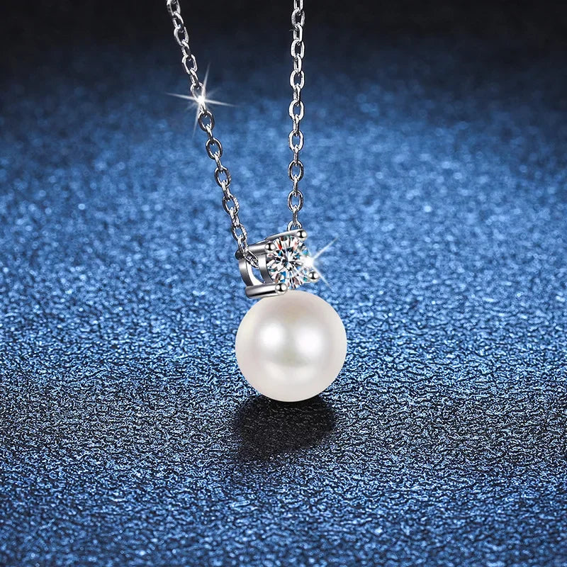 8mm Freshwater Pearl Pendant 0.9ct/set Moissanite Jewelry Sets D Color - Empire P.E