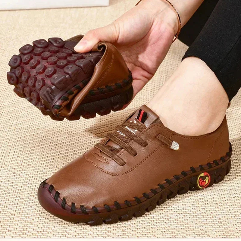 Leather Casual Vulcanized Female Shoe Soft Comfortable Flat Loafers - Empire P.E