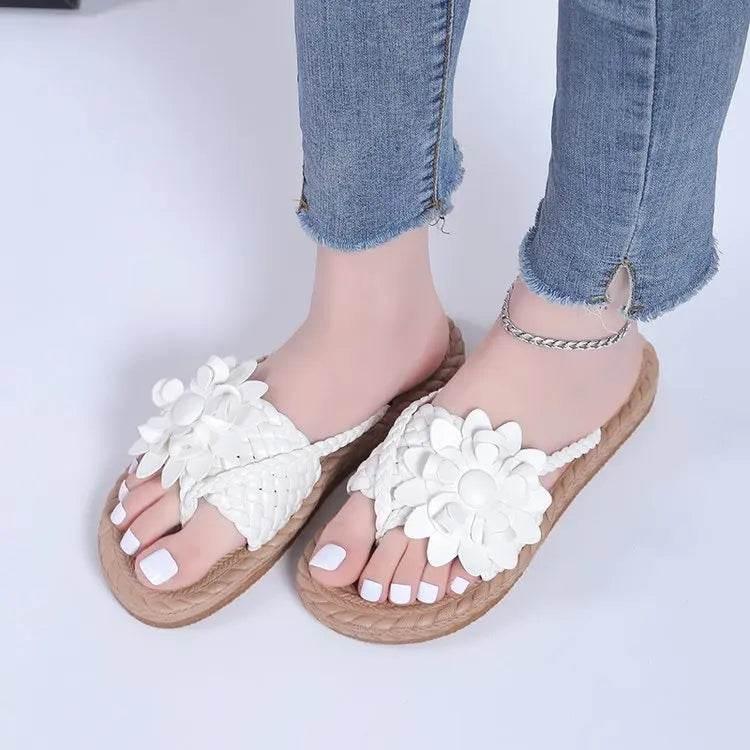 Slippers Women Ombre Floral Pattern Braided Casual Shoes Vacation Flat Holographic Braided Floral Pattern Toe Beach Flip Flops - Empire P.E