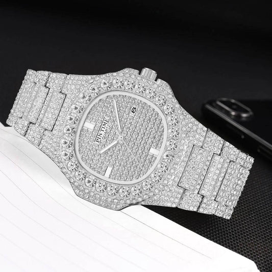 Wholesale Men Women Diamond Iced Out Watch Stainless Steel Big Crystal Stone Quartz Wristwatches for Mens Full Paved - Empire P.E