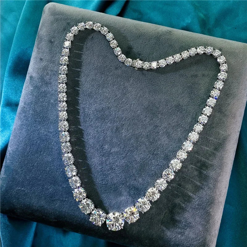 Tennis Diamond Necklace 100% Real 925 Sterling Moissanite Jewelry - Empire P.E