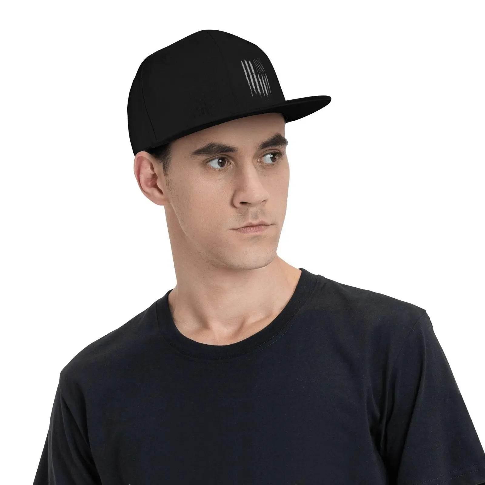 Vintage Black American Flag Snapback Hats for Men Baseball Cap Adjustable Flat Bill Trucker Dad Gift,Husband,Boy Friend - Empire P.E