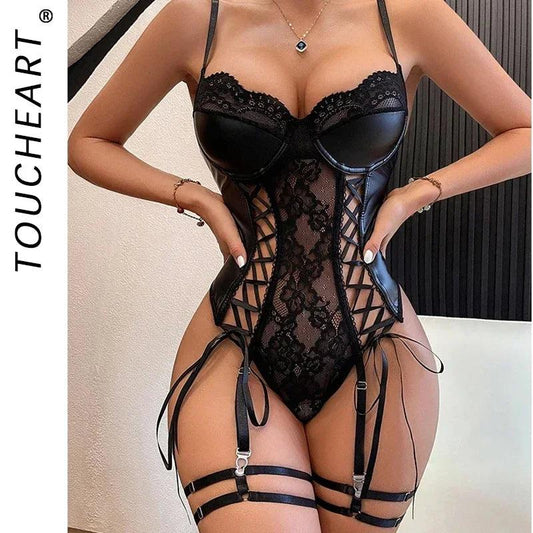 Toucheart Sexy Sexy Pajamas Fishnet PU Leather - Empire P.E