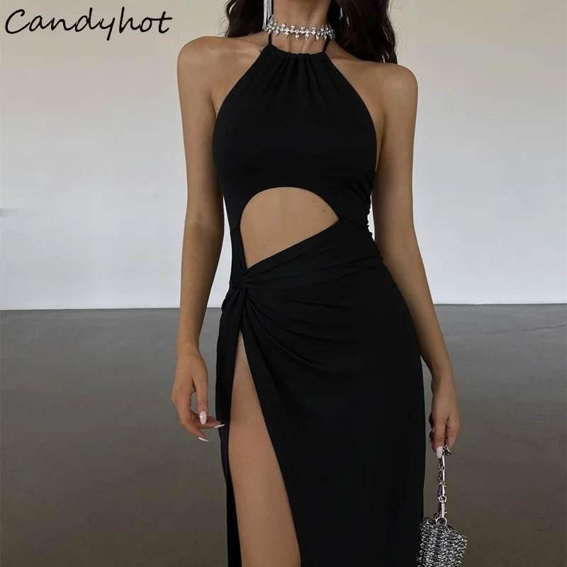 Candyhot Sexy Backless Lace Up Long Dress Elegant Waist Hollow Out High Split Summer Dresses Fashion Prom Y2K Party Women Robe - Empire P.E