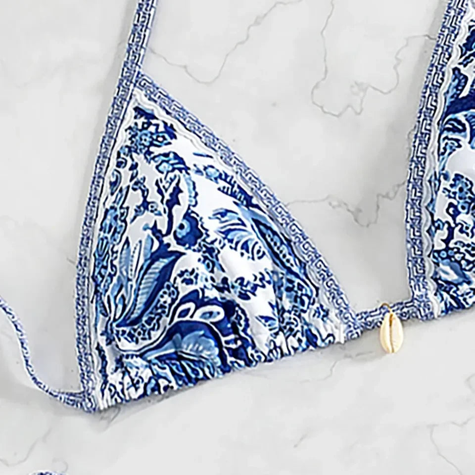 2026 new European and American triangle cup printed sexy bikini split swimsuit