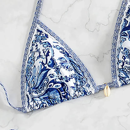 2026 new European and American triangle cup printed sexy bikini split swimsuit