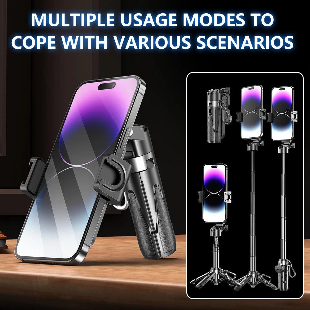 2025 New Handheld Selfie Stick Tripod Stand Foldable Phone Holder With Bluetooth Remote Portable Keychain for iPhone Smartphone - Empire P.E