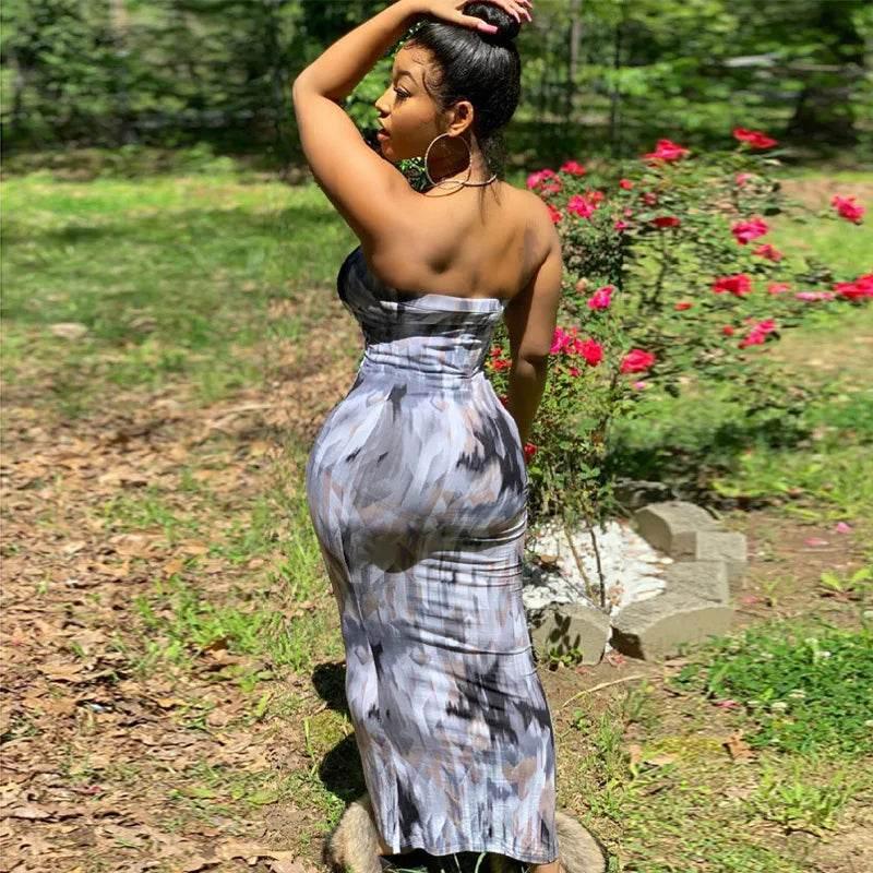 Spring And Summer Dresses For Women Chest Wrap Printed Off Shoulder Bandage Slim Sexy Long Dress 2023 New Fashion party MsChuh - Empire P.E