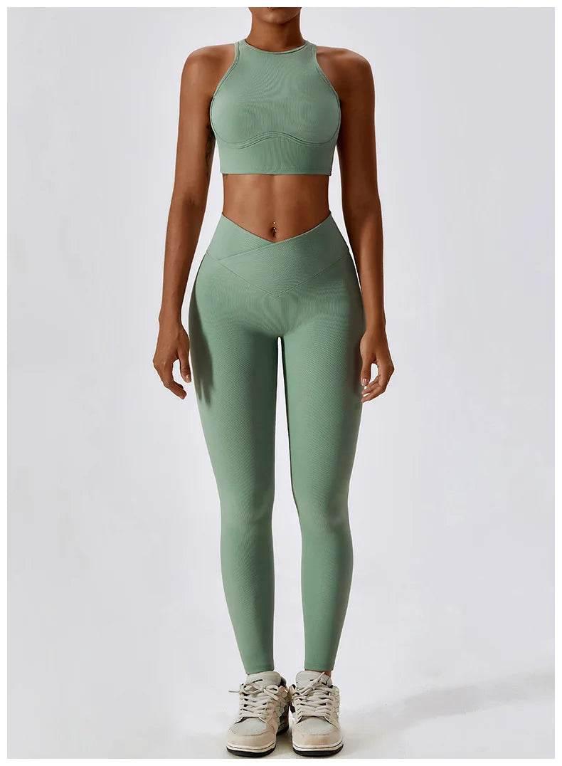 2PCS Seamless Yoga Set Gym Clothes Sportswear Yoga Suits For Women Fitness Rib Tracksuits Sports Bra Gym Leggings Sports Suits - Empire P.E