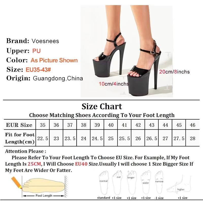 20cm/8Inch Heel Black Sexy Super High Pole Dance High Heels - Empire P.E