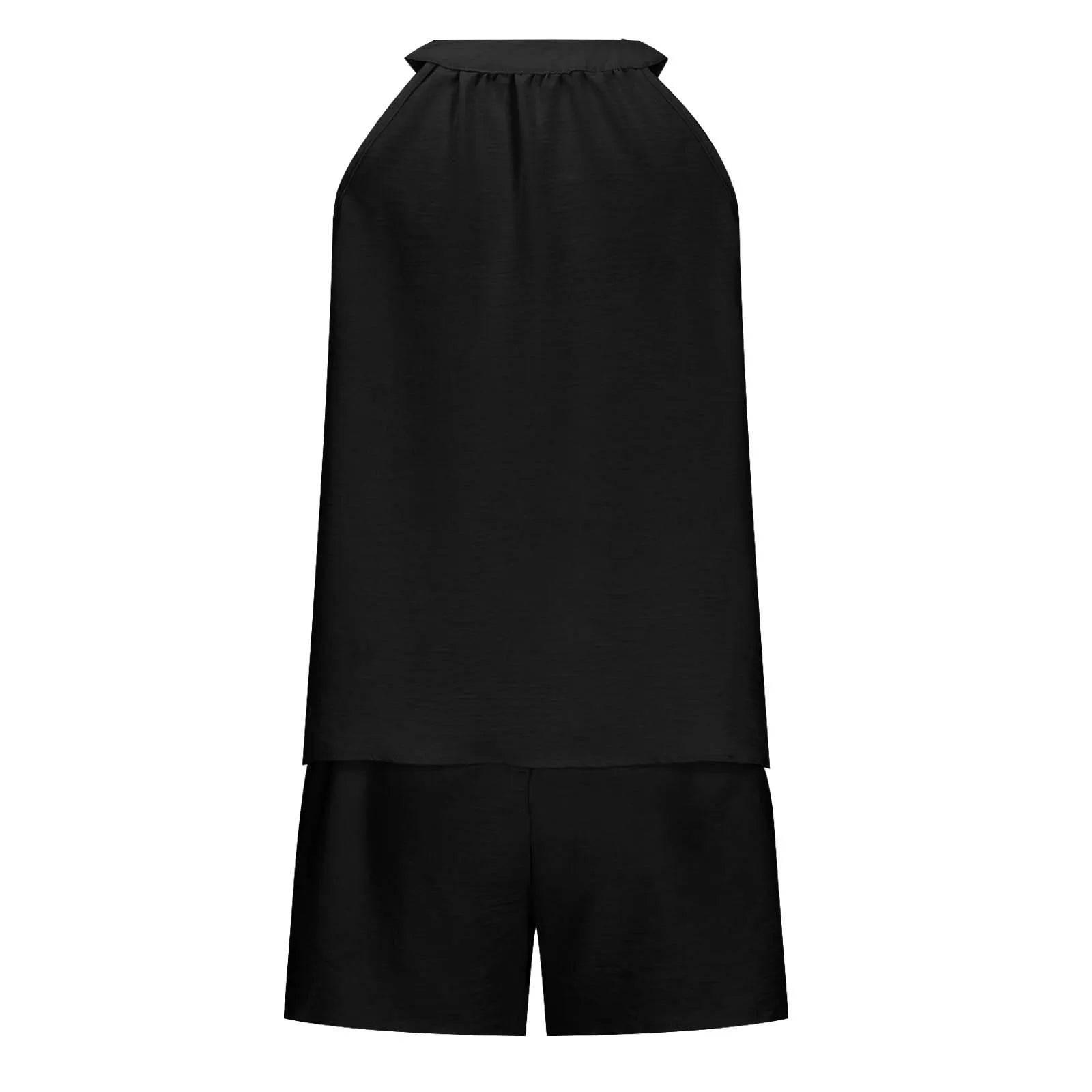 Women'S Summer Casual Suit New Urban Casual Women'S Solid Color Sleeveless Vest Elastic Shorts Home Clothes Two-Piece Set - Empire P.E