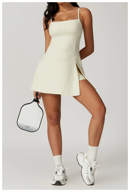 Skinny One-piece Tennis Dress Outdoor Slim-fit Shock-proof Hollow Out Backless Running Fitness Yoga Clothes Tights Tennis Skirt - Empire P.E