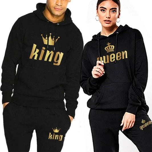 King And Queen Couple Outfit Hoodie and Jogger Pants High Quality Men Women Daily Casual Sport Jogging Suit King Queen Tracksuit - Empire P.E