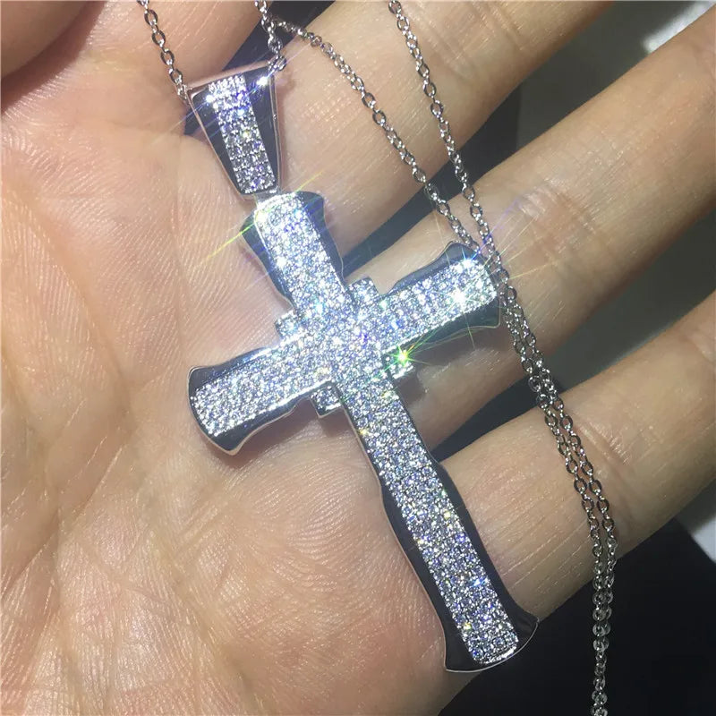 Luxury 925 Sterling Silver Cross Pendant Necklace
